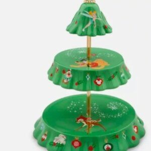 Disney Parks Christmas Tree Tiered Serving Tray Cupcake Plate, Mickey Pluto NEW